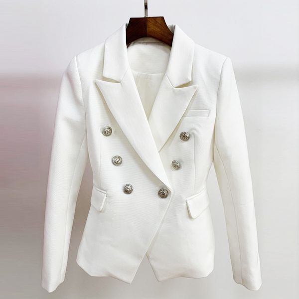 

2022 foreign trade star women's suit thick fabric double-breasted silver metal lion head buckle small suit jacket, White;black