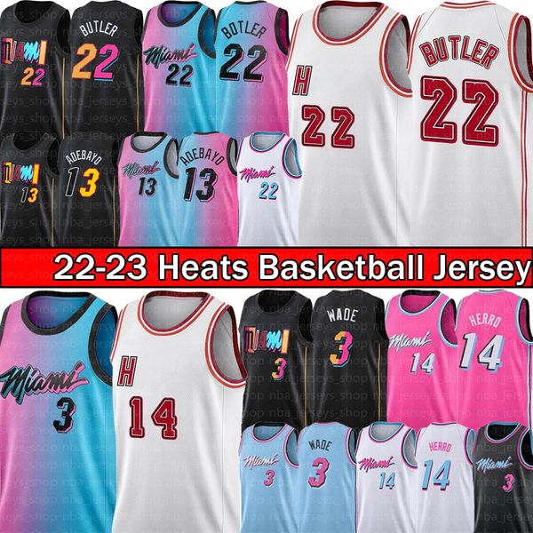 

basketball jersey 22 jimmy butler tyler 14 herro miam i 2023 hea t jerseys dwyane 3 wade basket city classic edition stiched bam 13 adebayo, Black;red