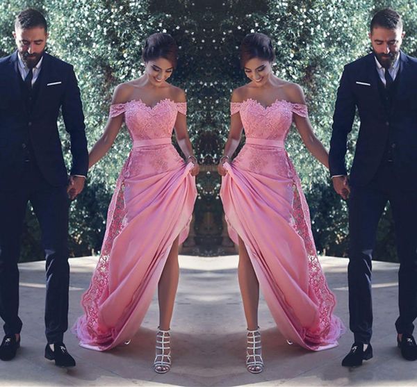 

off the shoulder bridesmaid dresses long with lace appliques sash a line wedding guest dress maid of honor cocktail gowns, White;pink