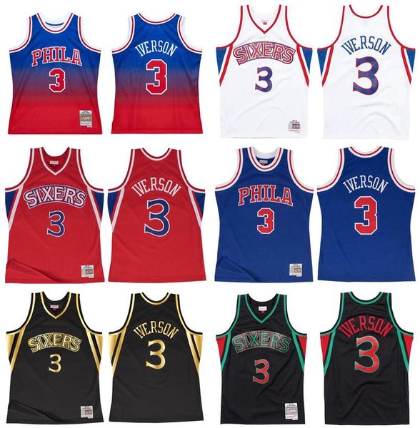 

stitched allen iverson jersey s-6xl mitchell & ness 1996-97 02-03 mesh hardwoods classics retro version men women youth basketball jerseys, Black;red