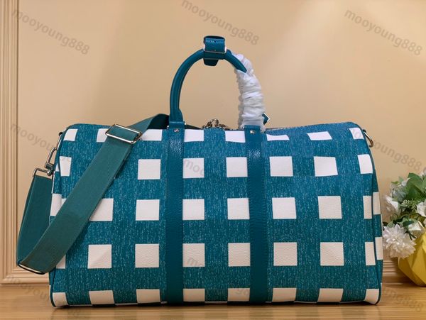 

10a tier mirror quality keepall bag 45cm luxury designers real leather black checkered plaid purse womens zipper handbag crossbody 8i3n