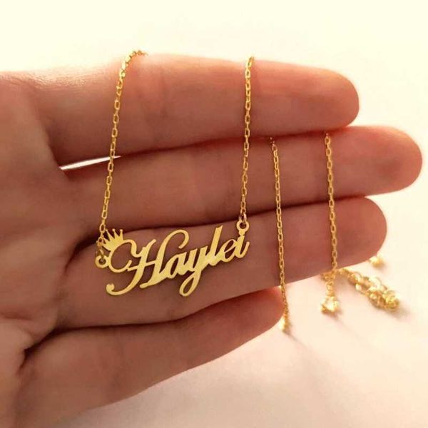 

pendant necklaces personalized royal crown name necklace pendant jewelry stainless steel chain artist style nameplate choker bijoux femme l2, Silver