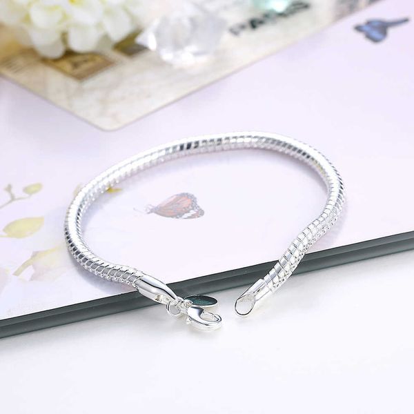 

beaded strands korean trend classic 4mm snake bone 925 sterling silver bracelet for fashion woman wedding party gifts cute noble jewelry 20c, Black