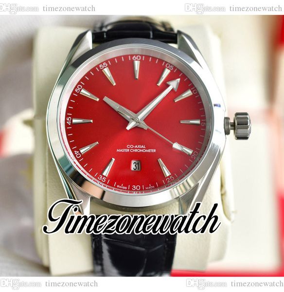 

41.5mm aqua terra 150m automatic mens watch 220.10.38.20.13.003 red dial stick markers steel case leather strap new watches twom timezonewat, Slivery;brown