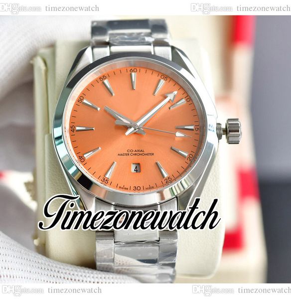 

41.5mm aqua terra 150m automatic mens watch 220.10.38.20.12.001 orange dial stick markers stainless steel bracelet new watches twom timezone, Slivery;brown