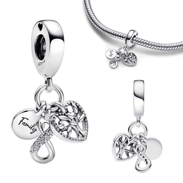 

beaded strands new 925 silver family infinity triple dangle charm bead fit pandora original bracelets fashion diy woman jewelry making l2210, Black
