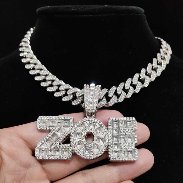 

pendant necklaces men women hip hop letter pendant necklace with 13mm cuban chain hiphop iced out bling necklaces fashion charm jewelry l221, Silver