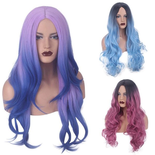 

the main santa cross-border wig for europe and united states wigs ladies high temperature silk hair set long curly hair dye, Black