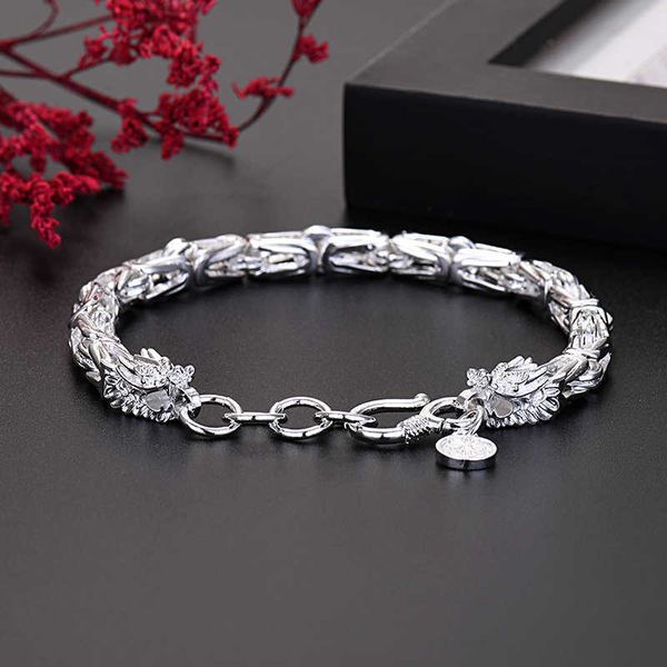 

beaded strands special offer noble 925 sterling silver classic dragon head chain bracelet for men's fashion designer jewelry party wedd, Black