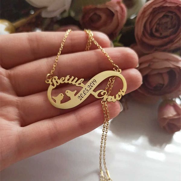 

pendant necklaces romantic love bird eternal infinity names necklace for women custom cross nameplate anniversary date wedding necklace gift, Silver