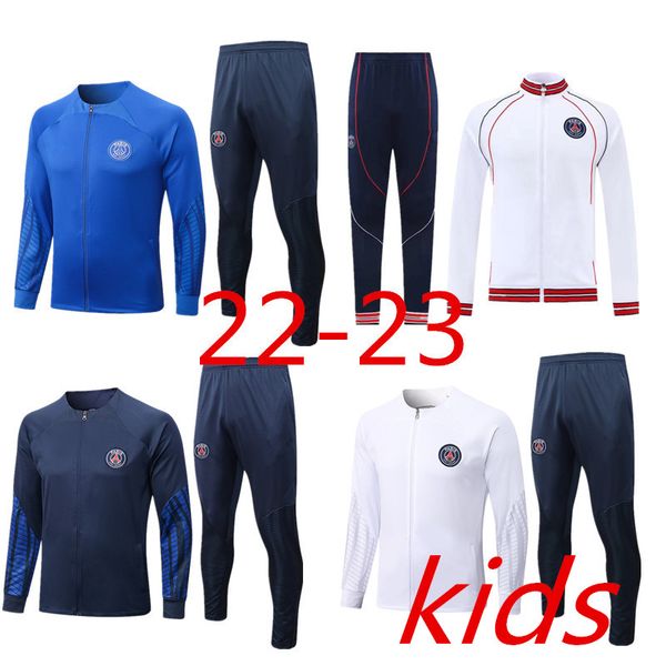 

22-23 paris kids training kit tracksuit long pull zipper jacket survetement chandal futbol mbappe football soccer psgs training suit set 202, Black