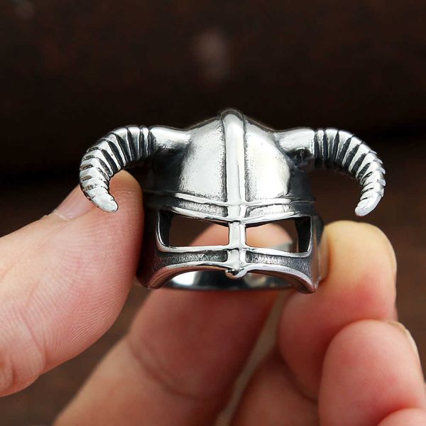 

cluster rings vintage nordic viking horn helmet warrior ring for men biker 316l stainless steel ring unique amulet jewelry gifts dropshippin, Golden;silver