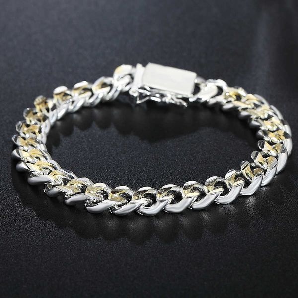 

beaded strands 925 sterling silver classic 10mm chain square buckle gold bracelet for women man wedding party gifts fashion temperament jewe, Black