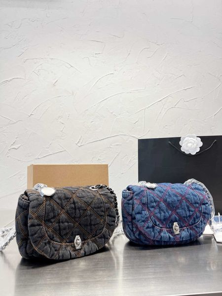 

denim fabric fashion shoulder bag designer handbag luxury crossbody bag clamshell purse winter 2022 style chain gift box packaging