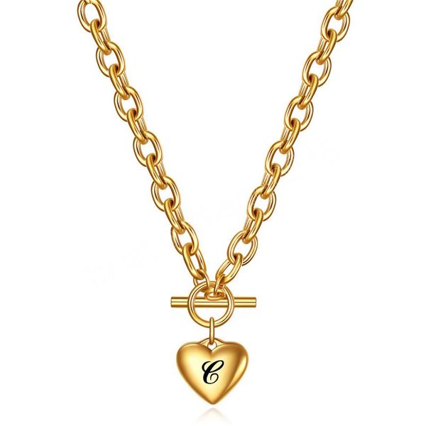 

punk vintage letter heart pendant neckaces for women gold color stainless steel alphabet initial necklace, Silver