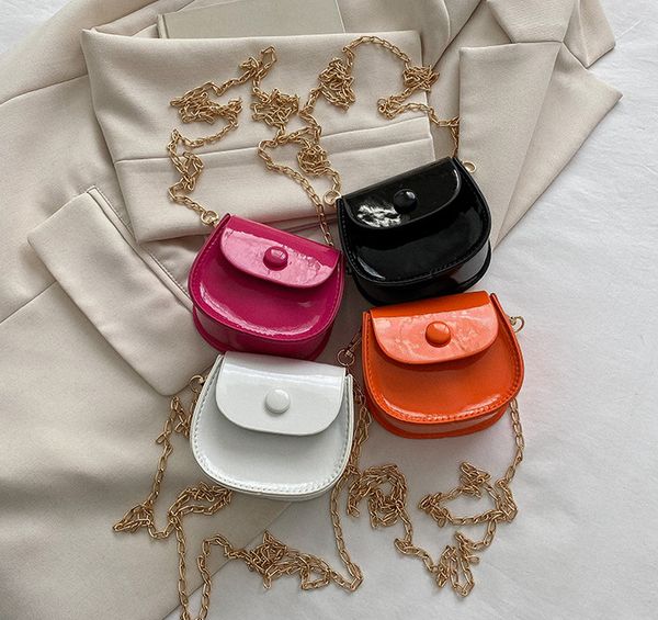 

fashion kids purse girls candy color pu leather crossbody bag children metals mini chain single shoulder lipstick bags q9248, White