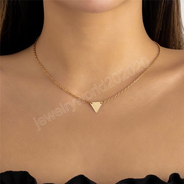 

vintage simple gold color chain triangle short necklace for women fashion statement collares thin choker jewelry, Silver