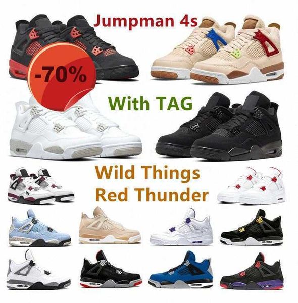 

2022 mens zoom jumpman 4 4s basketball shoes wild things red thunder university blue lightning white oreo metallic purple black cat women