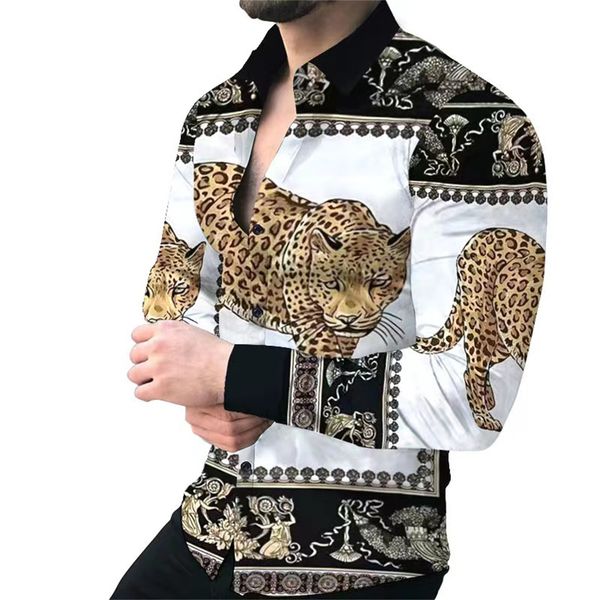 

mens shirts designer hawaiian new autumn men's european size casual long sleeve shirt printing luxury t shirt tees lapel geometric sli, White;black
