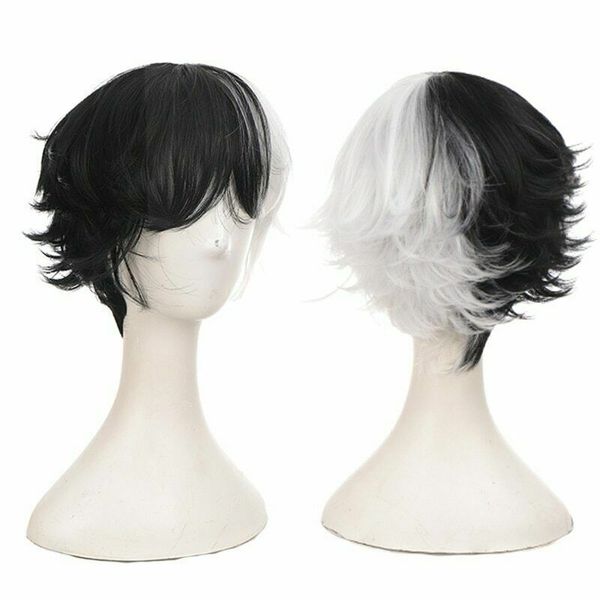 

short curly male wigs half cosplay costume halloween synthetic wigs, Black