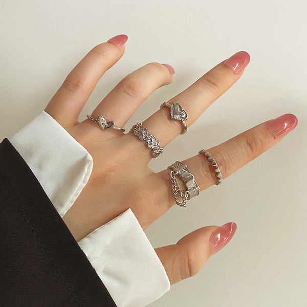 

cluster rings kisswife punk women rings set geometric heart chain finger ring open adjustable ring for girls charm jewelry party gift 2022 n, Golden;silver