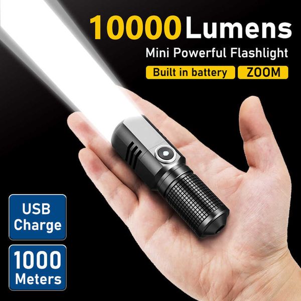 

flashlights torches 10000 lumens mini powerful led flashlight xhp50 built in battery 3 modes usb rechargeable flash light edc torch lamp fla