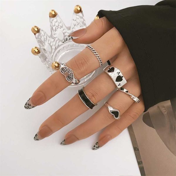 

cluster rings kisswife vintage gothic silver color face heart rings set for women men retro ring 2022 trend fashion jewelry gifts l221011, Golden;silver
