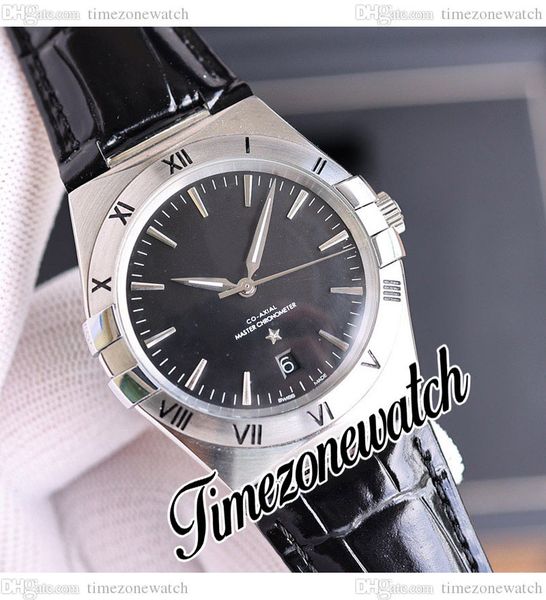 

39mm asian automatic mens watch 131.13.39.20.01.001 black dial steel case leather strap gents new watches twom timezonewatch e445a5, Slivery;brown
