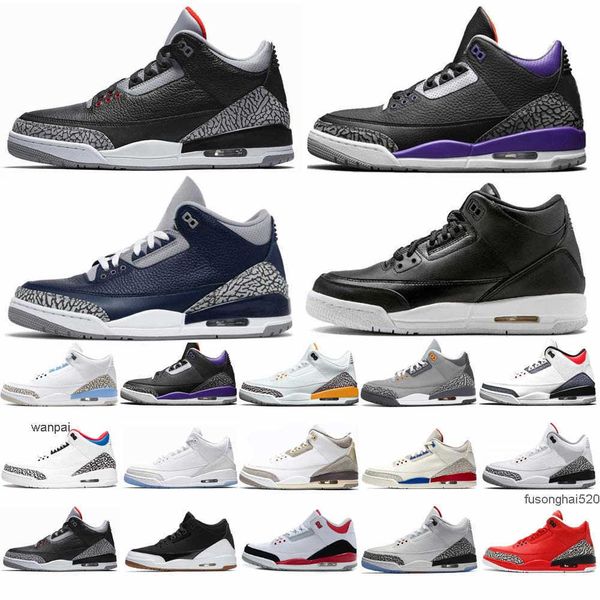 

jumpman 3s basketball shoes 3 midnight navy racer blue fragment court purple cool grey unc tinker mens sports trainers sneakers jordon jorde, Black