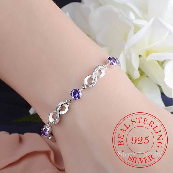 

beaded strands authentic 925 sterling silver endless love infinity chain link adjustable women bracelet luxury silver jewelry scb037 l221012, Black