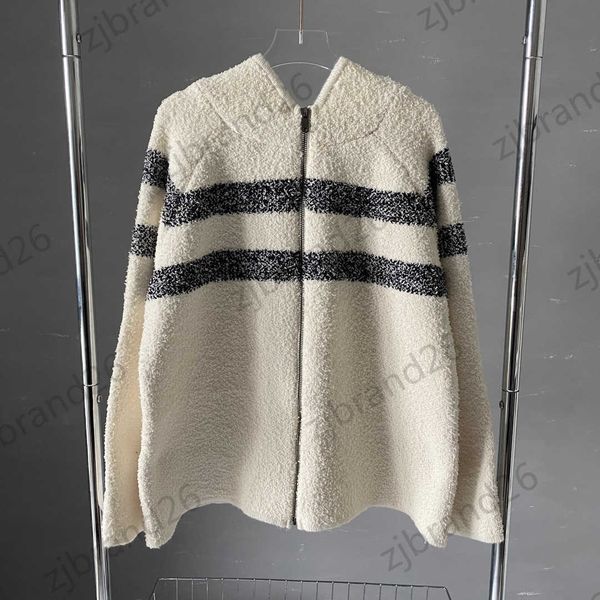 

jacket womens jackets letter logo jacquard hooded wool coat contrast color stripe decoration brand outwear fashionable commuting style desig, Black;brown