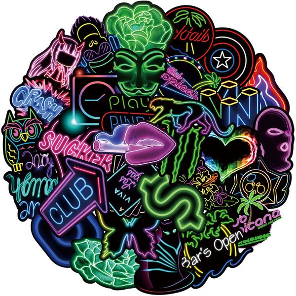 

50pcs neon style stickers neon light waterproof vinyl decals lapsticker for water bottle phone computer luggage guitar bathroom graffiti l50