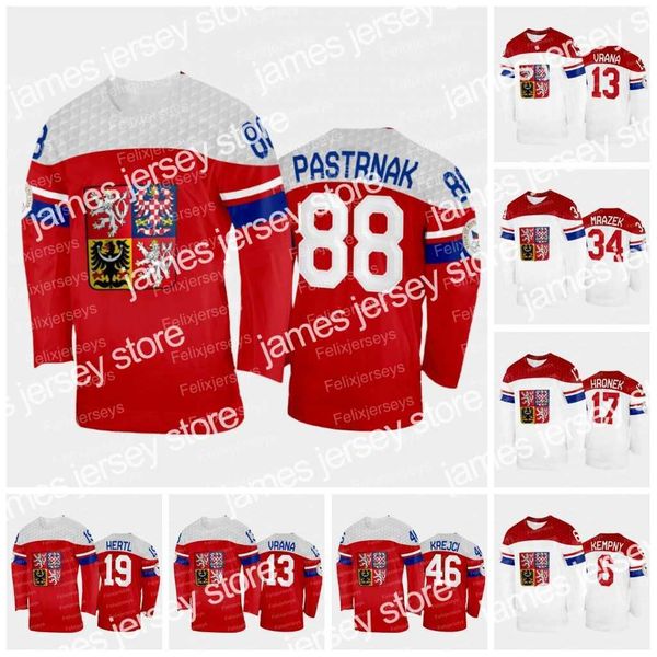 

hockey jerseys team czech republic 2022 hockey jersey 88 david pastrnak 46 david krejci 13 jakub vrana 19 tomas hertl 17 filip hronek 34 pet, Black;red