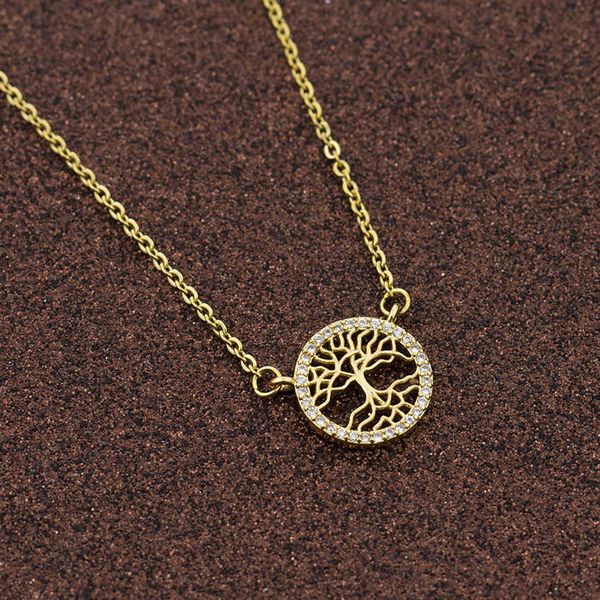 

pendant necklaces crystal tree of life necklace delicate jewelry stainless steel chain circle pendant necklace perfect gift for mom and gran, Silver