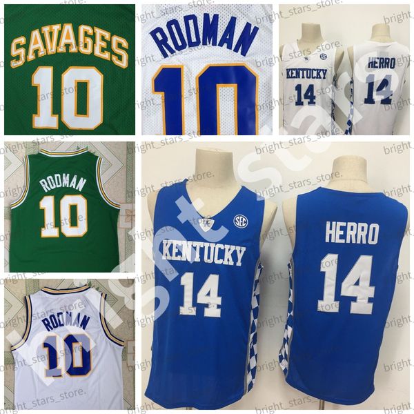

ncaa basketball jersey 14 tyler herro kentucky oklahoma savages 10 dennis rodman green high school white stitched mens jerseys, Black