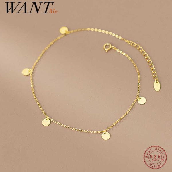 

beaded strands wantme 925 sterling silver minimalist disc cross link chain anklet for women fashion chic girl party temperament jewelry gift, Black