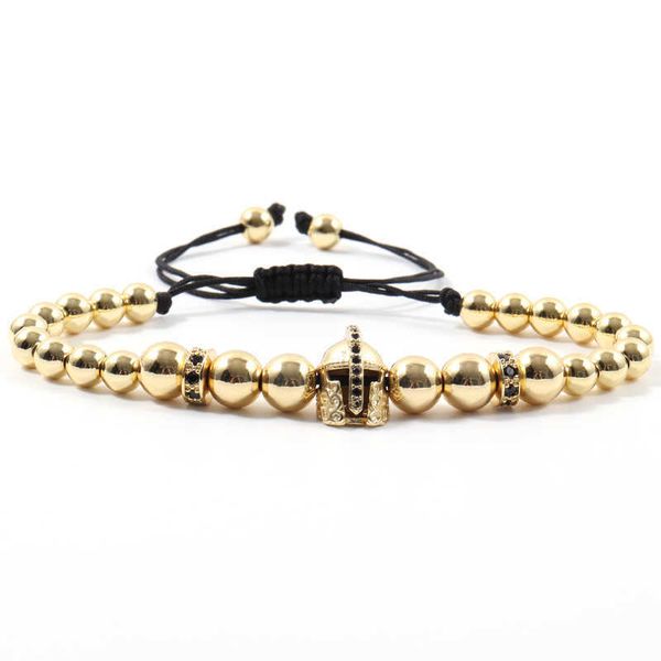 

beaded strands 2022 vintage helmet round tube bracelet men adjustable luxury gold color pave cz beaded bracelet for men jewelry gift l221012, Black