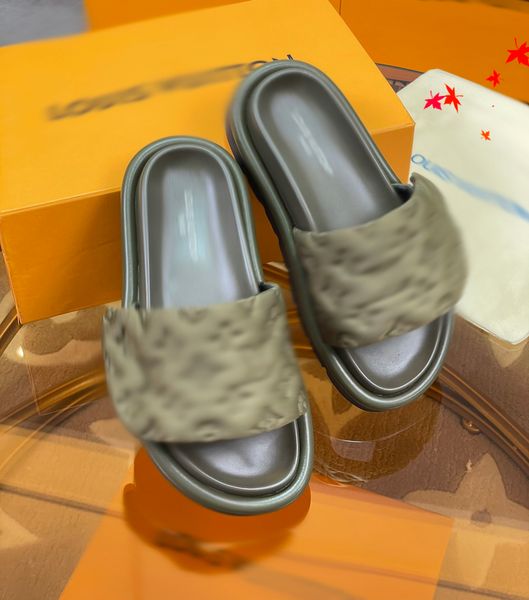 

2023 designer women slides sandal flat mule slipper womens beach slides rubber soles summer flip flops with box -m068, Black