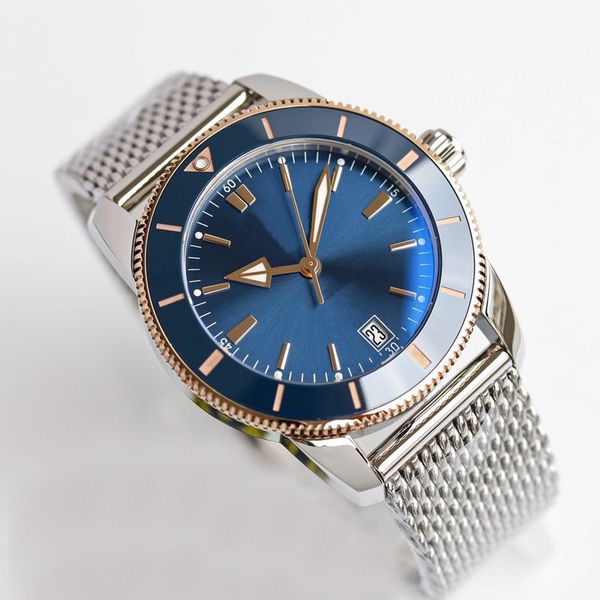 

mens watch watches luxury mens watch blue dial 46mm black dial rose gold mixed silver automatic watch stainless steel rubber strap luminous, Slivery;golden