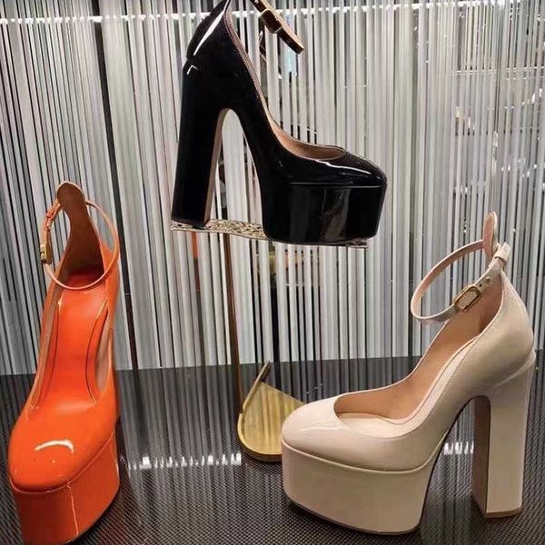 

shoes fashion dress dress for women patent leather lady pumps luxury designer round toes platform 15.5cm high heeled wedding party, Black