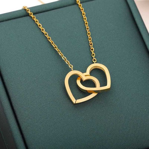 

pendant necklaces double heart couple necklace jewelry stainless steel love heart statement necklace women bridesmaid gifts collares mujer l, Silver
