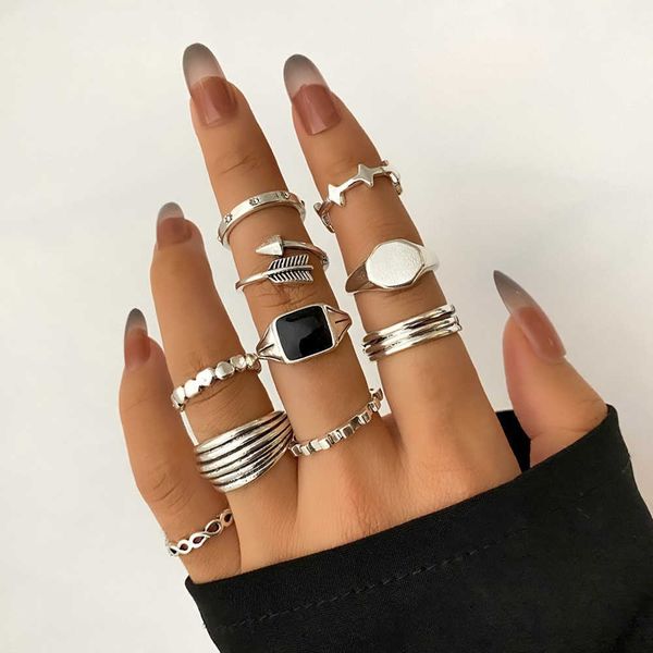 

cluster rings kisswife silver color vintage leaf star finger rings women's knot circle joint rings set fashion jewelry wedding gifts l2, Golden;silver