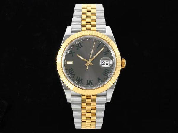 

with original box fashion men's watch 41mm datejust automatic mechanical movement men's watches grey dial stainless steel strap sp, Slivery;brown