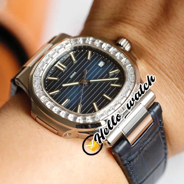 

new 5711 5711/1a blue texture dial cal.324 sc automatic mens watch steel caes big diamond bezel blue leather strap sport watches