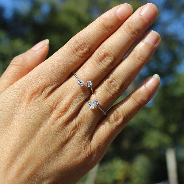

band rings siqijiu new heart square triangle flower five-pointed star round natural zircon white gold up opening women wedding, Silver