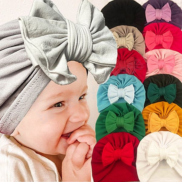 

17x19cm solid color cotton baby girl indian hat cute handmade bowknot infant cap hair accessories p props, Yellow