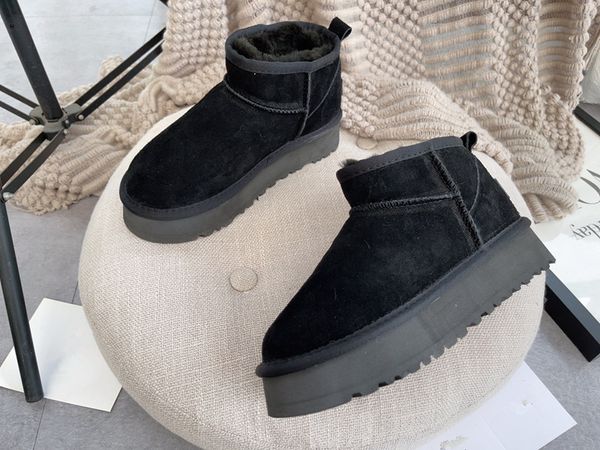 

ugglies boots aus women classic mini platform boot ultra matte suede fur snow boots shearling faux fur wool blend comfort winter designer gi, Black