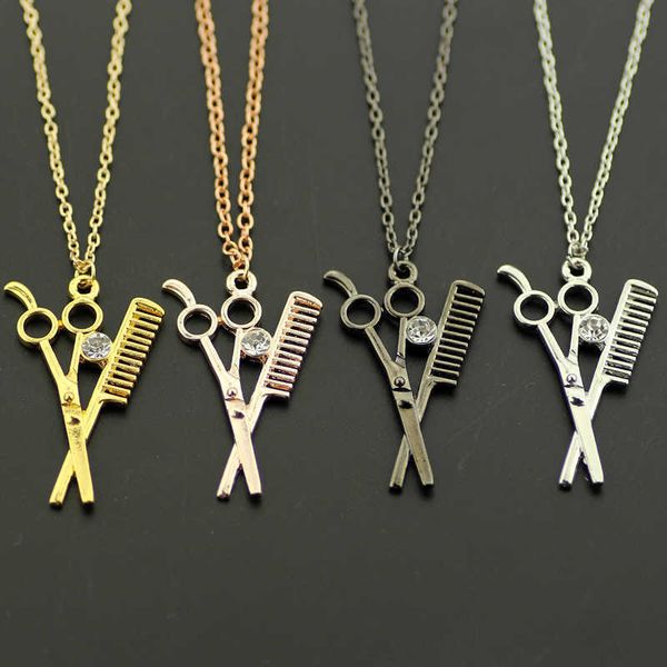 

pendant necklaces barber shop hairdresser tools necklaces hair clipper scissors comb hair dryer razor hairclippers pendant necklace for men, Silver