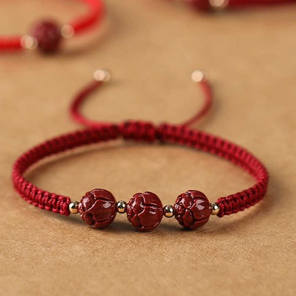 

beaded strands 1pc/3pcs lotus beads natural cinnabar/ crystal red rope chain woven braid bracelets for women men couple fine jewelry ybr692, Black