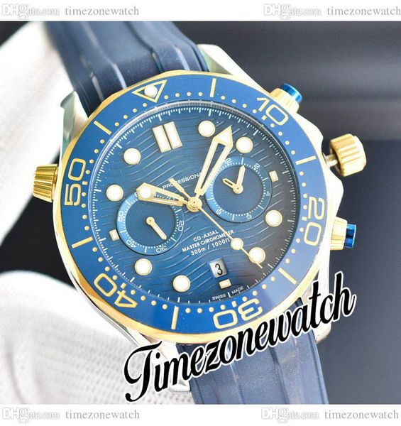 

44mm dive 300m automatic mens watch 210.22.44.51.03.001 blue texture dial two tone 18k yellow gold case rubber no chronograph new watches tw, Slivery;brown